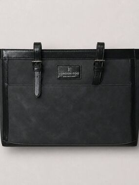 London Fog Black Briefcase Tote Bag with Front Pocket